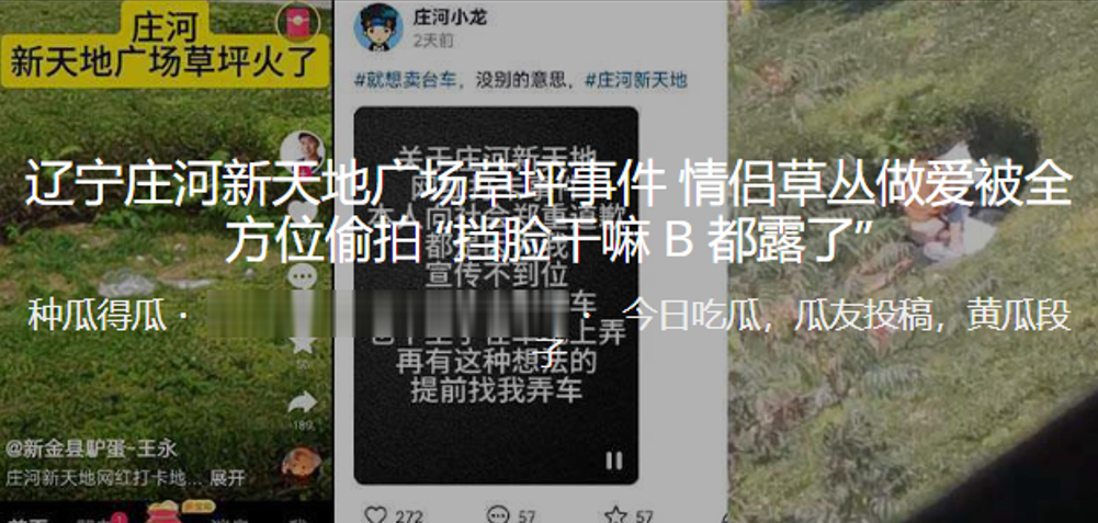 辽宁庄河新天地广场草坪事件情侣草丛做爱被全方位<span style="color: #ff5b82">偷</span><span style="color: #ff5b82">拍</span> “挡脸干嘛 B 都露了”